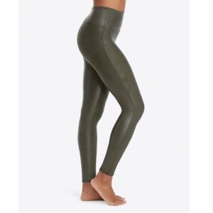 SPANX Faux Leather Olive Green Leggings